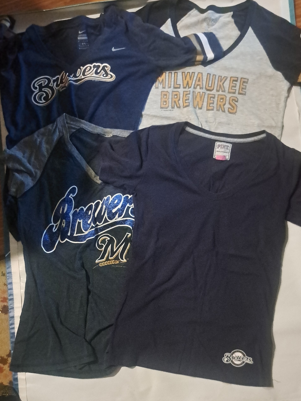 4 Milwaukee Brewers  Navy Graphic V-Neck Tee